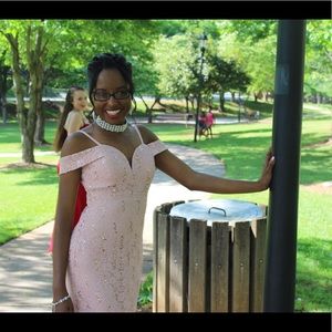 Dusty pink/rose Gold sequin shoulder dress (Prom)